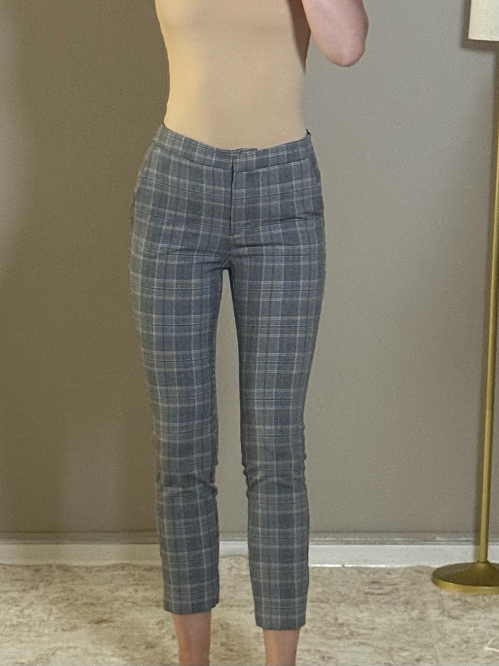 Zara Gray Plaid Cropped Slim Pants